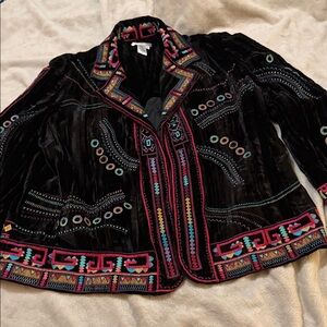 Vintage Coldwater Creek Black Velvet Embroidered Jacket
